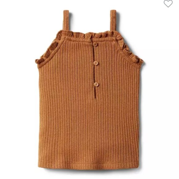 Janie & Jack Metallic Tan Ruffle Ribbed Ruffle Sweater Tank Top Knit Girls 10 - Picture 2 of 7
